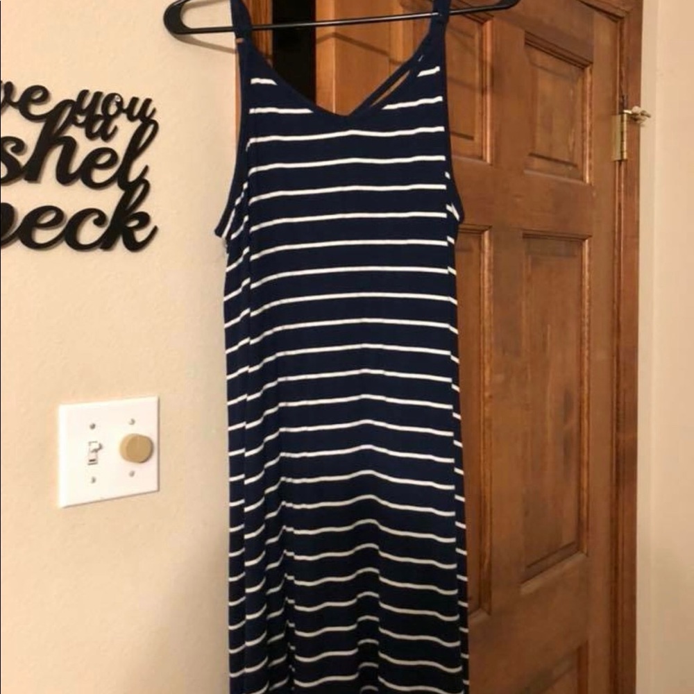 Striped navy and white dress